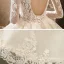 Illusion Champagne See-through Bridal Wedding Dresses 2020 Ball Gown Scoop Neck 3/4 Sleeve Backless Pierced Appliques Lace Beading Cathedral Train Ruffle