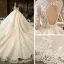Illusion Champagne See-through Bridal Wedding Dresses 2020 Ball Gown Scoop Neck 3/4 Sleeve Backless Pierced Appliques Lace Beading Cathedral Train Ruffle
