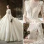 Illusion Champagne See-through Bridal Wedding Dresses 2020 Ball Gown Scoop Neck 3/4 Sleeve Backless Pierced Appliques Lace Beading Cathedral Train Ruffle