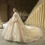 Luxe Champagne La Mariée Robe De Mariée 2020 Robe Boule De l'épaule Manches Courtes Dos Nu Appliques En Dentelle Perlage Royal Train Volants