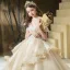 Luxe Champagne La Mariée Robe De Mariée 2020 Robe Boule De l'épaule Manches Courtes Dos Nu Appliques En Dentelle Perlage Royal Train Volants