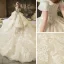 Luxe Champagne La Mariée Robe De Mariée 2020 Robe Boule De l'épaule Manches Courtes Dos Nu Appliques En Dentelle Perlage Royal Train Volants