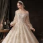 Victorian Style Champagne Bridal Wedding Dresses 2020 Ball Gown Off-The-Shoulder Puffy Long Sleeve Backless Appliques Sequins Beading Glitter Tulle Cathedral Train Ruffle