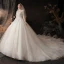 Chic / Belle Champagne Transparentes La Mariée Robe De Mariée 2020 Robe Boule Encolure Dégagée 1/2 Manches Dos Nu Appliques Paillettes Perlage Chapel Train Volants