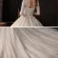 Chic / Belle Champagne Transparentes La Mariée Robe De Mariée 2020 Robe Boule Encolure Dégagée 1/2 Manches Dos Nu Appliques Paillettes Perlage Chapel Train Volants