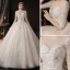 Chic / Belle Champagne Transparentes La Mariée Robe De Mariée 2020 Robe Boule Encolure Dégagée 1/2 Manches Dos Nu Appliques Paillettes Perlage Chapel Train Volants