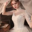 Vintage / Retro Champagne See-through Bridal Wedding Dresses 2020 Ball Gown High Neck 1/2 Sleeves Backless Appliques Lace Beading Cathedral Train Ruffle