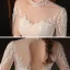 Vintage / Retro Champagne See-through Bridal Wedding Dresses 2020 Ball Gown High Neck 1/2 Sleeves Backless Appliques Lace Beading Cathedral Train Ruffle