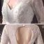 Prisvärd Champagne Spets Brud Bröllopsklänningar 2020 Prinsessa V-Hals 3/4 ärm Halterneck Beading Pärla Svep Tåg Ruffle