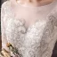 Affordable Champagne See-through Wedding Dresses 2020 A-Line / Princess Scoop Neck 1/2 Sleeves Backless Appliques Sequins Beading Glitter Tulle Sweep Train Ruffle