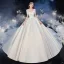 Mode Champagne Satin La Mariée Robe De Mariée 2020 Robe Boule Encolure Carrée Manches Courtes Dos Nu Cathedral Train Volants