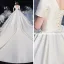 Mode Champagne Satin La Mariée Robe De Mariée 2020 Robe Boule Encolure Carrée Manches Courtes Dos Nu Cathedral Train Volants