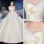 Mode Champagne Satin La Mariée Robe De Mariée 2020 Robe Boule Encolure Carrée Manches Courtes Dos Nu Cathedral Train Volants