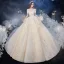 Luxe Champagne La Mariée Robe De Mariée 2020 Robe Boule De l'épaule Manches Courtes Dos Nu Appliques En Dentelle Perlage Glitter Tulle Royal Train Volants