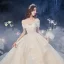 Luxe Champagne La Mariée Robe De Mariée 2020 Robe Boule De l'épaule Manches Courtes Dos Nu Appliques En Dentelle Perlage Glitter Tulle Royal Train Volants