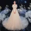 Chic / Belle Champagne La Mariée Robe De Mariée 2020 Princesse De l'épaule Manches Courtes Dos Nu Appliques Paillettes Perlage Glitter Tulle Cathedral Train