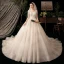 Chic / Belle Champagne Transparentes Robe De Mariée 2020 Robe Boule V-Cou 3/4 Manches Dos Nu Feuille Appliques En Dentelle Perlage Glitter Tulle Cathedral Train