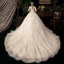 Chic / Belle Champagne Transparentes Robe De Mariée 2020 Robe Boule V-Cou 3/4 Manches Dos Nu Feuille Appliques En Dentelle Perlage Glitter Tulle Cathedral Train