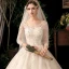 Chic / Belle Champagne Transparentes Robe De Mariée 2020 Robe Boule V-Cou 3/4 Manches Dos Nu Feuille Appliques En Dentelle Perlage Glitter Tulle Cathedral Train