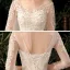 Chic / Belle Champagne Transparentes Robe De Mariée 2020 Robe Boule V-Cou 3/4 Manches Dos Nu Feuille Appliques En Dentelle Perlage Glitter Tulle Cathedral Train
