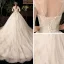 Chic / Belle Champagne Transparentes Robe De Mariée 2020 Robe Boule V-Cou 3/4 Manches Dos Nu Feuille Appliques En Dentelle Perlage Glitter Tulle Cathedral Train