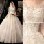Chic / Belle Champagne Transparentes Robe De Mariée 2020 Robe Boule V-Cou 3/4 Manches Dos Nu Feuille Appliques En Dentelle Perlage Glitter Tulle Cathedral Train