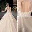 Vintage / Retro Champagne Bridal Wedding Dresses 2020 Ball Gown See-through High Neck 1/2 Sleeves Backless Appliques Lace Beading Glitter Tulle Cathedral Train