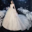 Romantic Champagne Bridal Wedding Dresses 2020 Ball Gown Spaghetti Straps Sleeveless Backless Leaf Appliques Lace Sequins Beading Cathedral Train Ruffle