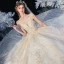 Romantic Champagne Bridal Wedding Dresses 2020 Ball Gown Spaghetti Straps Sleeveless Backless Leaf Appliques Lace Sequins Beading Cathedral Train Ruffle