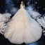 Chic / Belle Champagne La Mariée Robe De Mariée 2020 Robe Boule De l'épaule Manches Courtes Dos Nu Appliques En Dentelle Perlage Perle Paillettes Cathedral Train