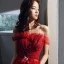 Elegant Red Evening Dresses  2020 A-Line / Princess Strapless Sleeveless Beading Pearl Rhinestone Glitter Tulle Flower Sash Floor-Length / Long Backless