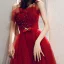 Elegant Red Evening Dresses  2020 A-Line / Princess Strapless Sleeveless Beading Pearl Rhinestone Glitter Tulle Flower Sash Floor-Length / Long Backless