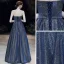 Stjernehimmelen Mørk Marineblå Selskapskjoler 2020 Prinsesse Kjæreste Uten Ermer Glitter Polyester Sash Lange Buste Ryggløse Formelle Kjoler