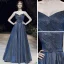 Stjernehimmelen Mørk Marineblå Selskapskjoler 2020 Prinsesse Kjæreste Uten Ermer Glitter Polyester Sash Lange Buste Ryggløse Formelle Kjoler
