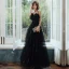 Chic / Beautiful Black Evening Dresses  With Shawl 2020 A-Line / Princess Spaghetti Straps Sleeveless Appliques Flower Beading Rhinestone Sequins Tulle Floor-Length / Long Ruffle