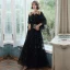 Chic / Beautiful Black Evening Dresses  With Shawl 2020 A-Line / Princess Spaghetti Straps Sleeveless Appliques Flower Beading Rhinestone Sequins Tulle Floor-Length / Long Ruffle