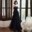 Chic / Beautiful Black Evening Dresses  With Shawl 2020 A-Line / Princess Spaghetti Straps Sleeveless Appliques Flower Beading Rhinestone Sequins Tulle Floor-Length / Long Ruffle