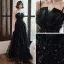 Chic / Beautiful Black Evening Dresses  With Shawl 2020 A-Line / Princess Spaghetti Straps Sleeveless Appliques Flower Beading Rhinestone Sequins Tulle Floor-Length / Long Ruffle