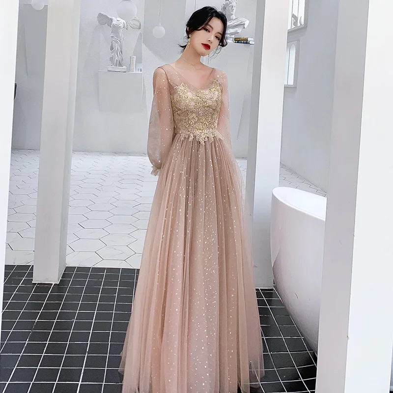 sachin and babi light blue dress Champagne Flowy Prom Dress with Sleeves main image 0
