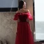Schöne Rot Abendkleider 2020 A Linie Off Shoulder Geschwollenes Kurze Ärmel Glanz Tülle Stoffgürtel Lange Rüschen Rückenfreies Festliche Kleider
