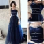 Elegante Königliches Blau Abendkleider 2020 A Linie Spaghettiträger Ärmellos Pailletten Glanz Tülle Lange Rüschen Rückenfreies Festliche Kleider