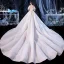 Vintage / Retro Ivory Bridal Wedding Dresses 2020 Ball Gown High Neck Short Sleeve Backless Appliques Lace Beading Glitter Tulle Cathedral Train Ruffle