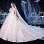 Vintage / Retro Ivory Bridal Wedding Dresses 2020 Ball Gown High Neck Short Sleeve Backless Appliques Lace Beading Glitter Tulle Cathedral Train Ruffle