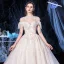Vintage / Retro Ivory Bridal Wedding Dresses 2020 Ball Gown High Neck Short Sleeve Backless Appliques Lace Beading Glitter Tulle Cathedral Train Ruffle