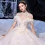 Vintage / Retro Ivory Bridal Wedding Dresses 2020 Ball Gown High Neck Short Sleeve Backless Appliques Lace Beading Glitter Tulle Cathedral Train Ruffle