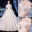 Vintage / Retro Ivory Bridal Wedding Dresses 2020 Ball Gown High Neck Short Sleeve Backless Appliques Lace Beading Glitter Tulle Cathedral Train Ruffle
