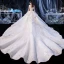 Chic / Belle Ivoire La Mariée Robe De Mariée 2020 Robe Boule De l'épaule Manches Courtes Dos Nu Appliques En Dentelle Perlage Glitter Tulle Cathedral Train Volants