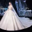 Chic / Belle Ivoire La Mariée Robe De Mariée 2020 Robe Boule De l'épaule Manches Courtes Dos Nu Appliques En Dentelle Perlage Glitter Tulle Cathedral Train Volants