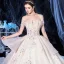 Chic / Belle Ivoire La Mariée Robe De Mariée 2020 Robe Boule De l'épaule Manches Courtes Dos Nu Appliques En Dentelle Perlage Glitter Tulle Cathedral Train Volants