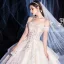 Chic / Belle Ivoire La Mariée Robe De Mariée 2020 Robe Boule De l'épaule Manches Courtes Dos Nu Appliques En Dentelle Perlage Glitter Tulle Cathedral Train Volants